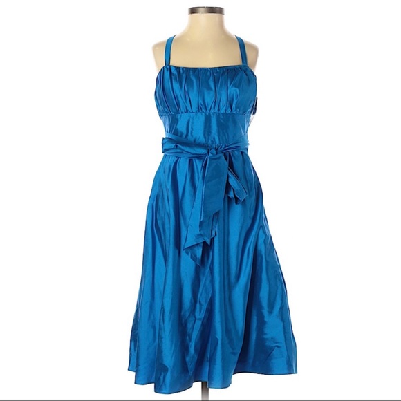 NEW Tahari ASL Sleeveless Blue Silk Cocktail Dress - Picture 3 of 8